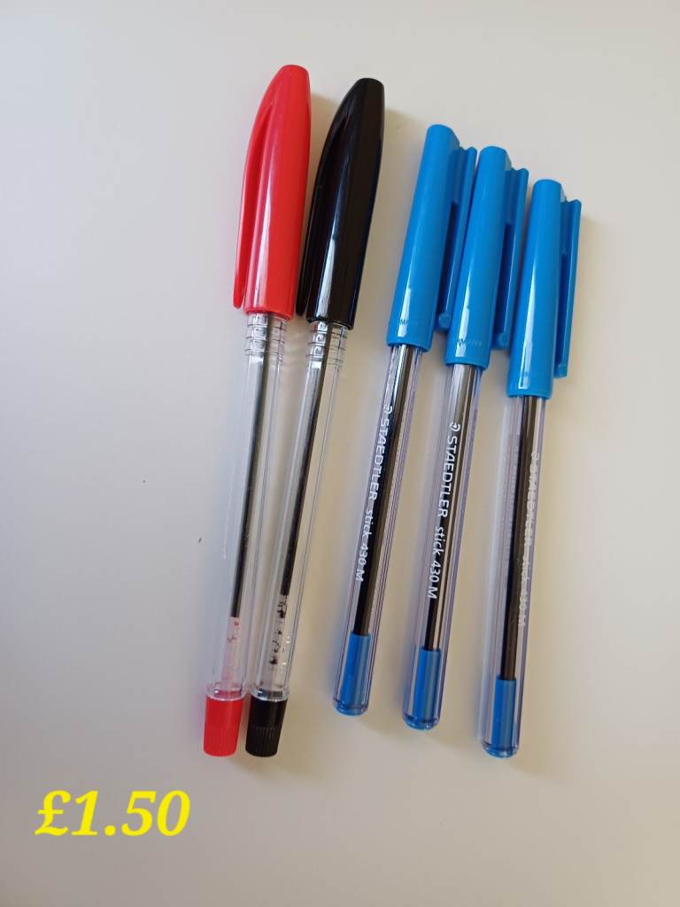 Stationery: StickyTabs Markers, Metal Bulldog & Paper Clips, Stapples, Pens, Pencils, Eraser 