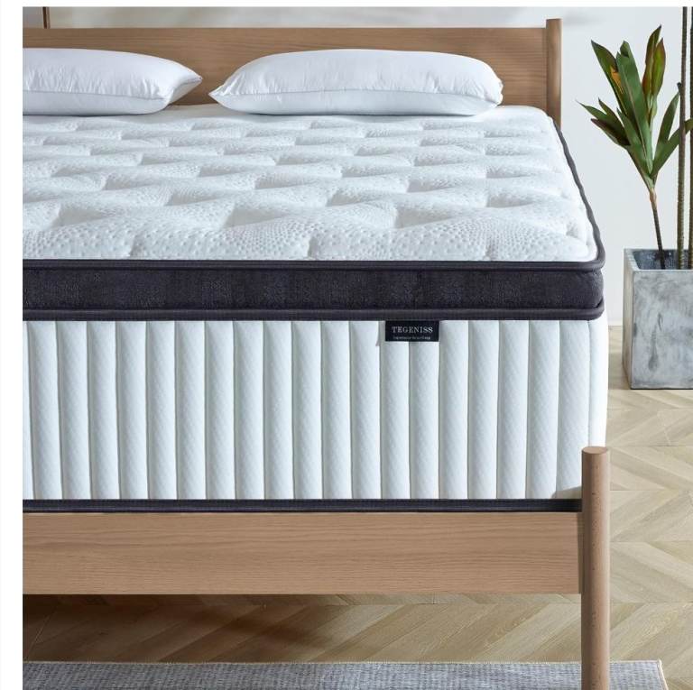 Tegeniss Double Mattress 25cm with Memory Foam & Pocketing Spring |In a Box,Medium Fir