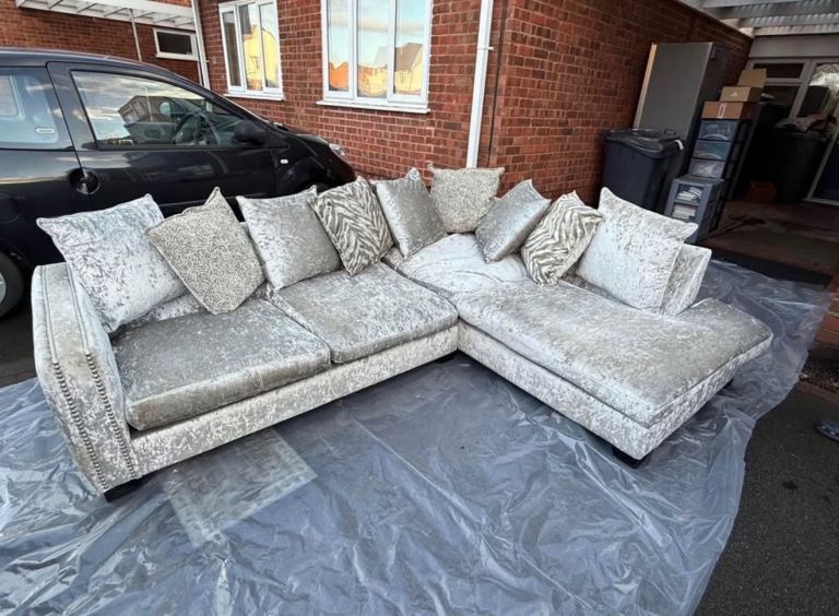 DFS corner sofa, crushed velvet. 