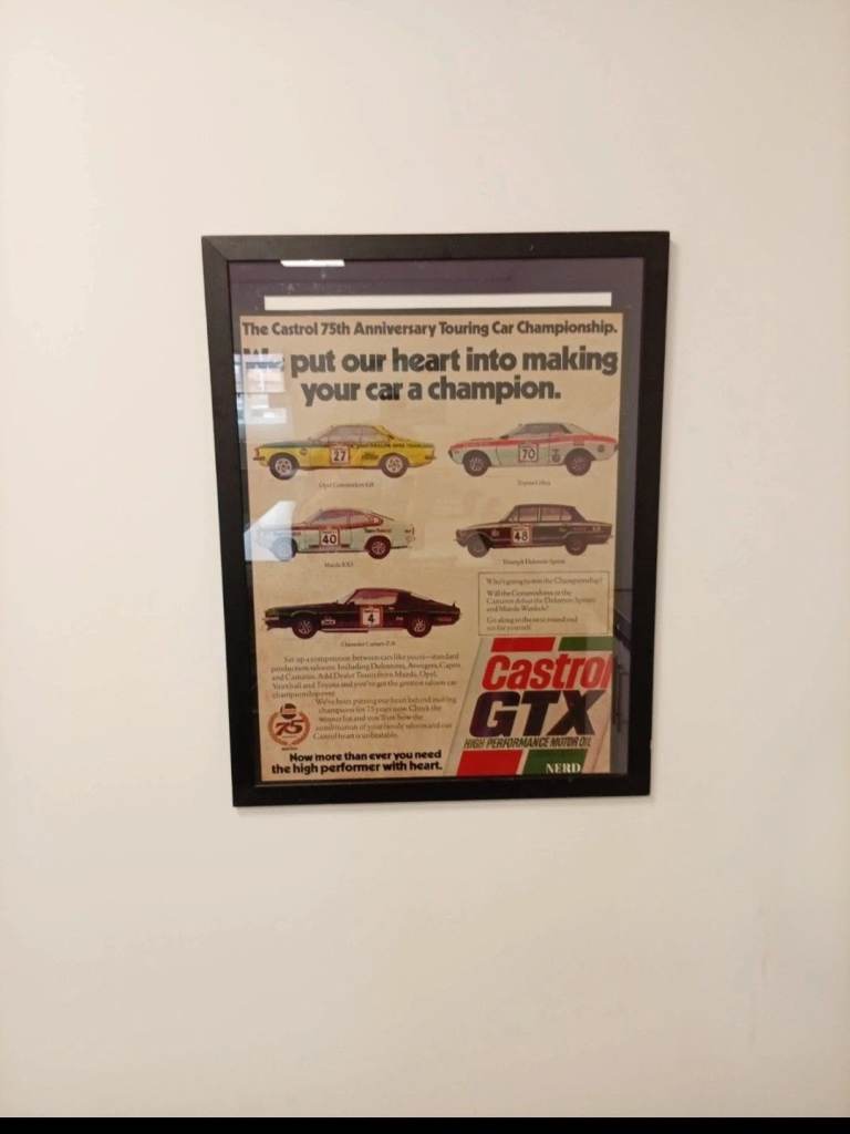 Framed Castrol GTX Motor Oil Touring Cars 1974 Vintage Paper Advert