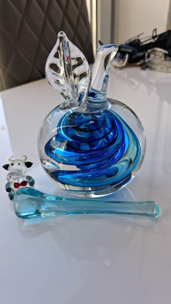 Marian Pyrcak Paperweight (Signed) Bohemian Swirl Art Glass Vintage Blue Apple - Rare Piece