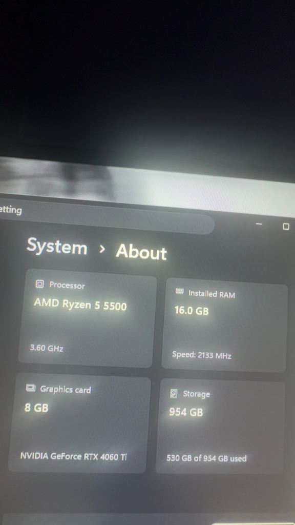 Gaming PC with AMD Ryzen 5 5500, RTX 4060 Ti, 16GB RAM, 954GB Storage
