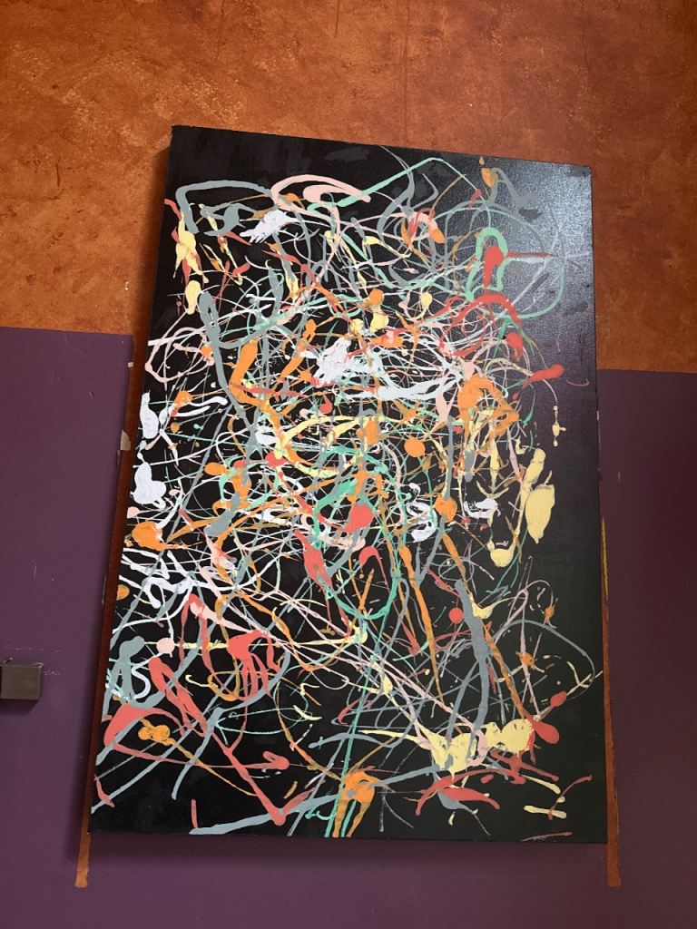 Abstract Splatter Art Painting – Black Base, Multicoloured