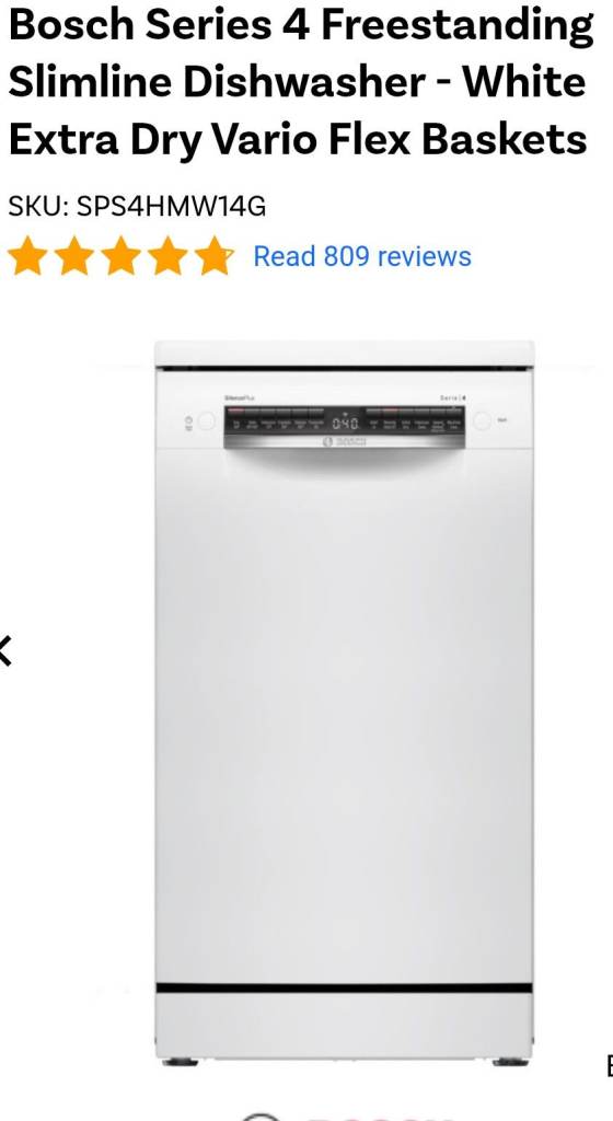 Bosch Series 4 Slimline Dishwasher – White, Good Condition