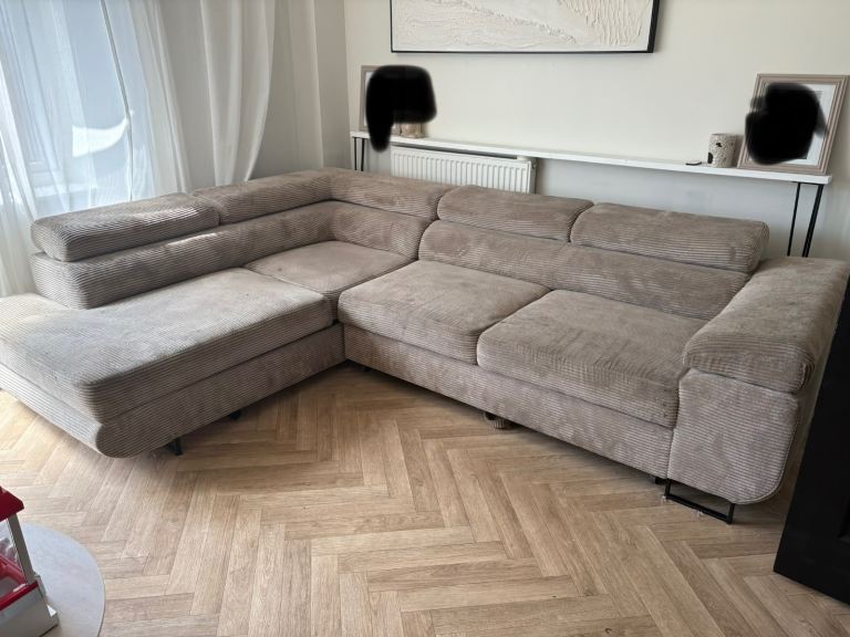 Corner Sofa Bed in Beige Corduroy – Good Condition