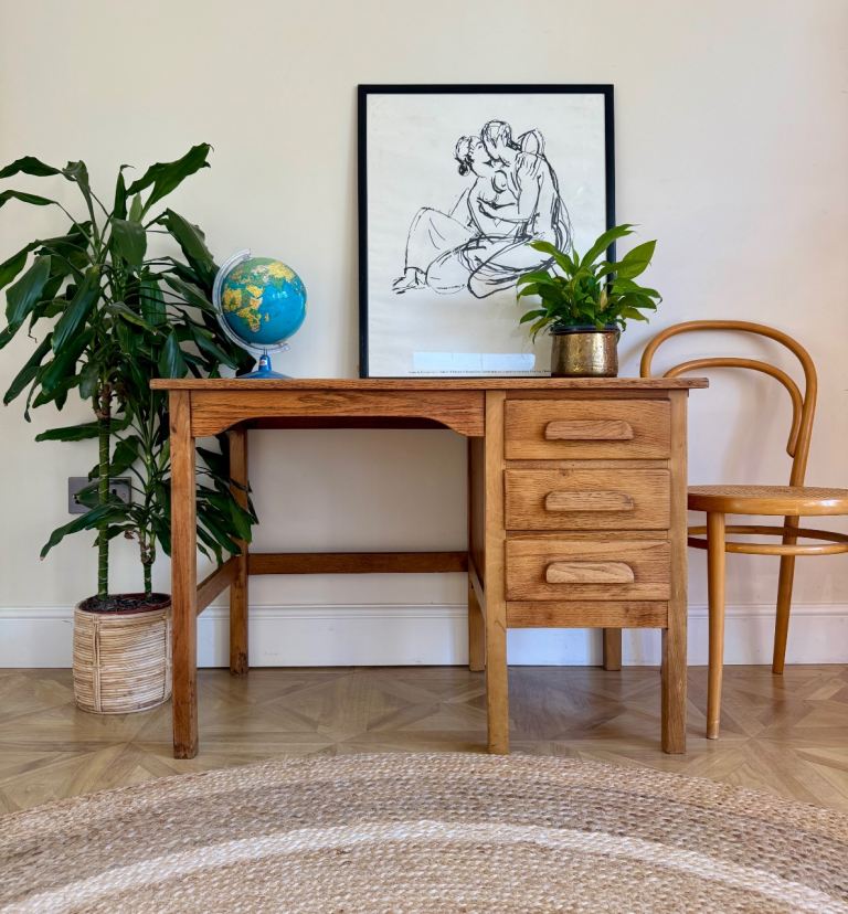 image for Vintage antique small oak teachers desk 