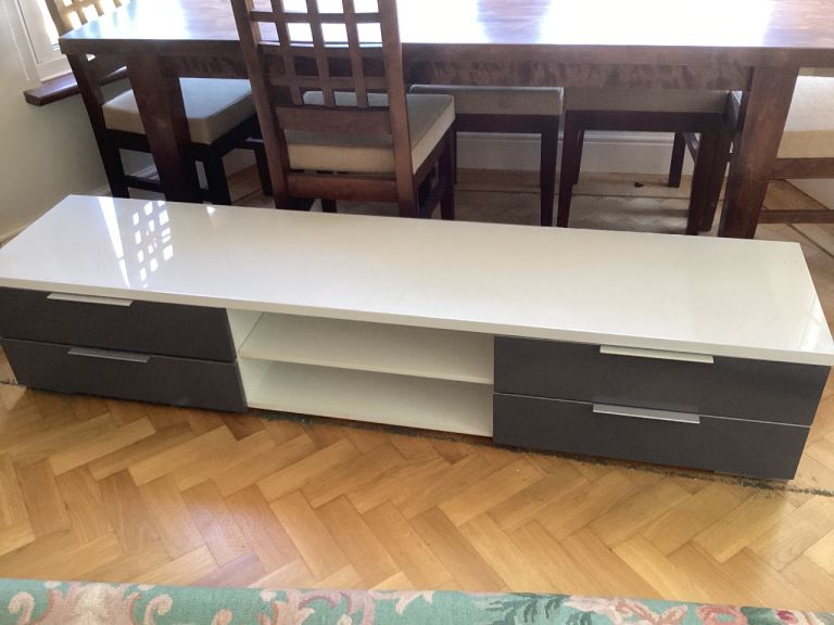 Modern Grey and White TV Unit with Storage – Good Condition