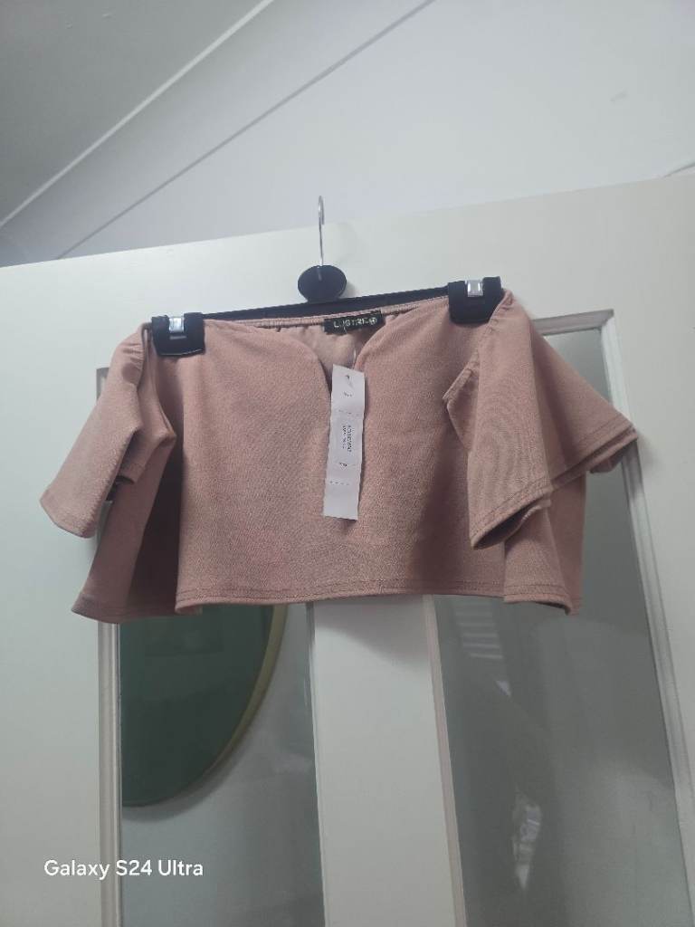 LUSTRE Size 14 Pink Crop Top with Flared Sleeves – New with Tags