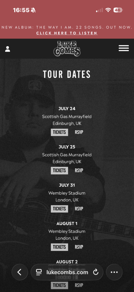 Luke Combs Concert Tickets – Edinburgh & London Tour Dates