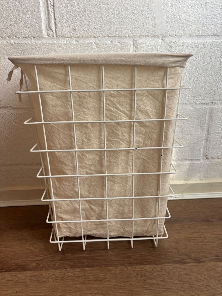 H&M Home White Wire Laundry Basket with Canvas Liner