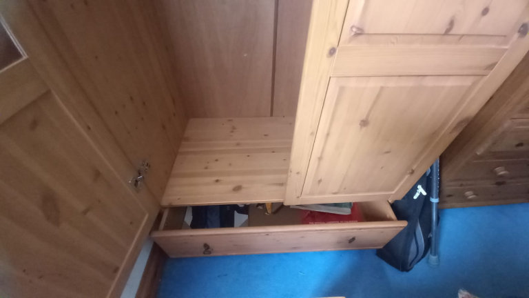 Large Wooden Two Door Wardrobe with Mirror, Shelf, Rail & Drawer