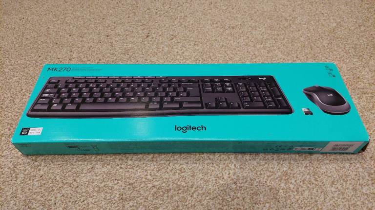 Computer monitor, headset, keyboard and mouse