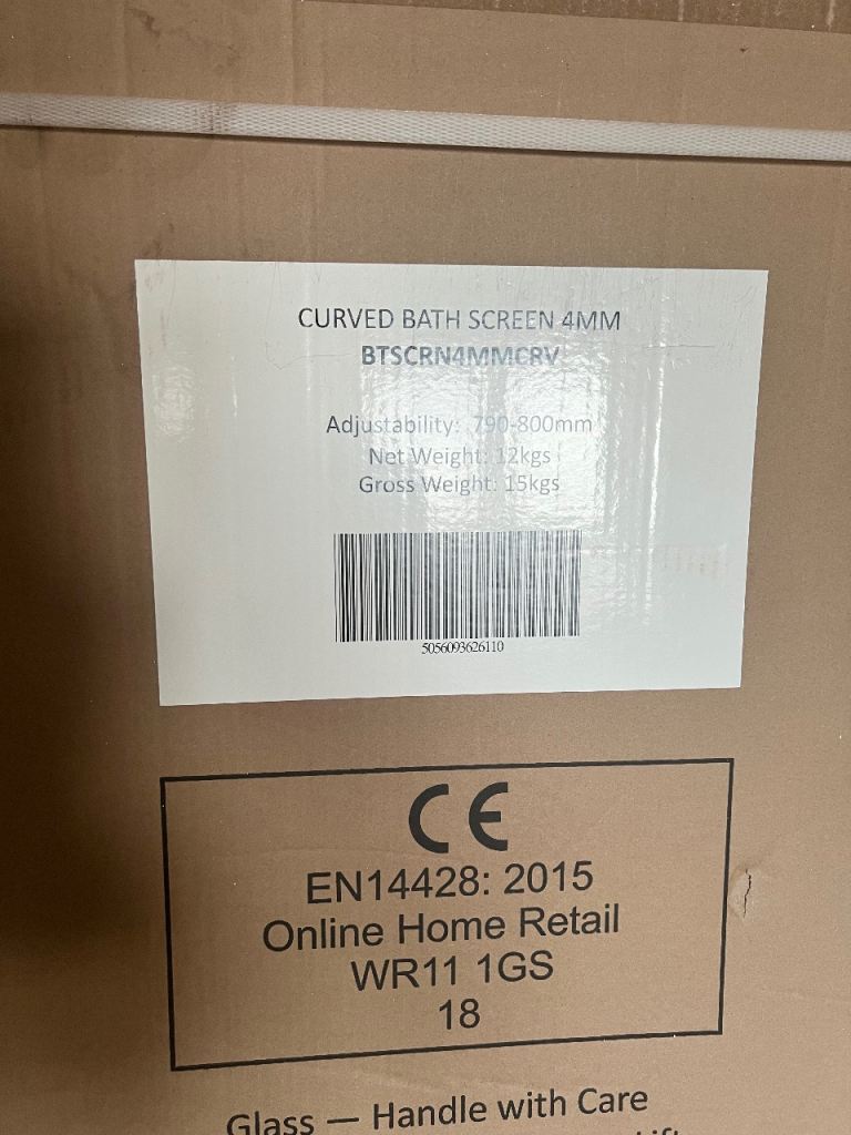 New Curved Bath Screen 4mm – Adjustable 790-800mm