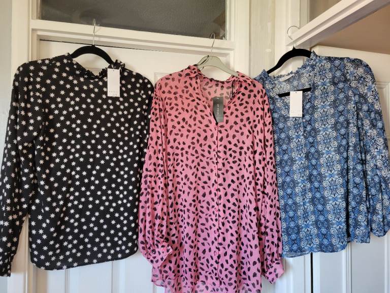 3 New Womens Blouses, Various Prints sz 8