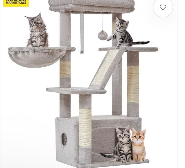 Light Grey Multi-Level Cat Tree / Scratching Post Tower (98cm)