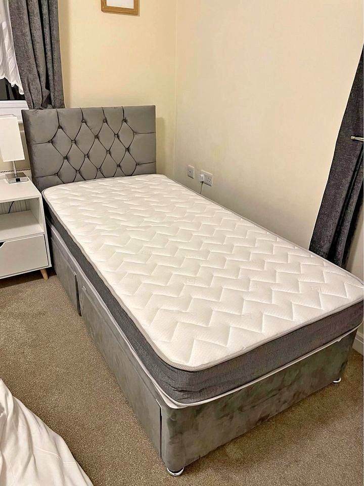]] Beautiful Single 3ft Divan Bed with Fabric Upholstery – Available in All Popular UK Sizes ]]