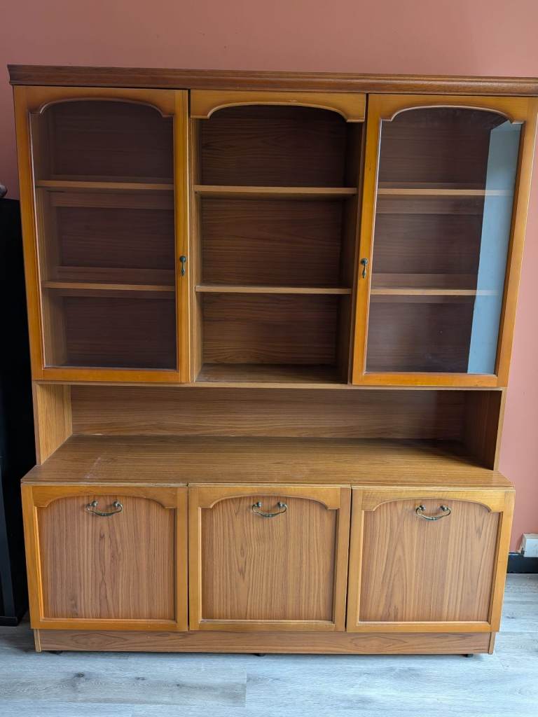 Vintage Wooden Sideboard with Glass Display – Good Condition