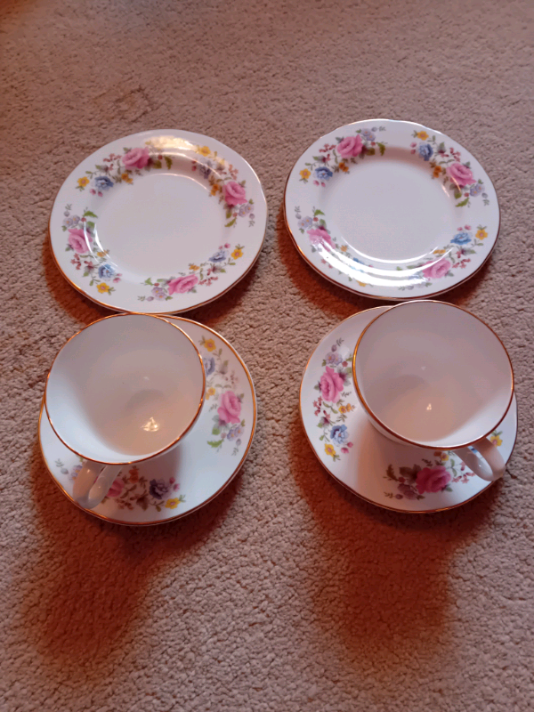 Vintage fine bone chinaTea set for 2 people, Crown Trent