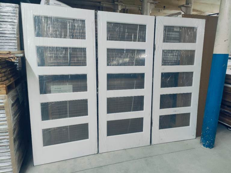 Internal 5 Panel Glazed Shaker Doors White Primed  (33 x 78) 838 x 1981 x 35mm   