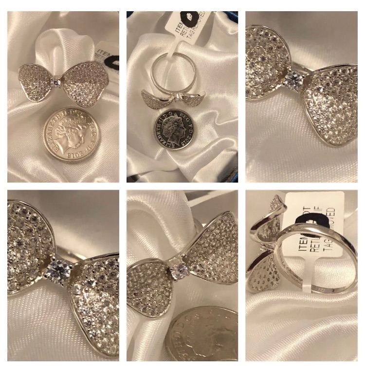 Kids ring Set of 6 Flower Bow Simulated Diamonds Rings silver 925 platinum overlay New Joblot 