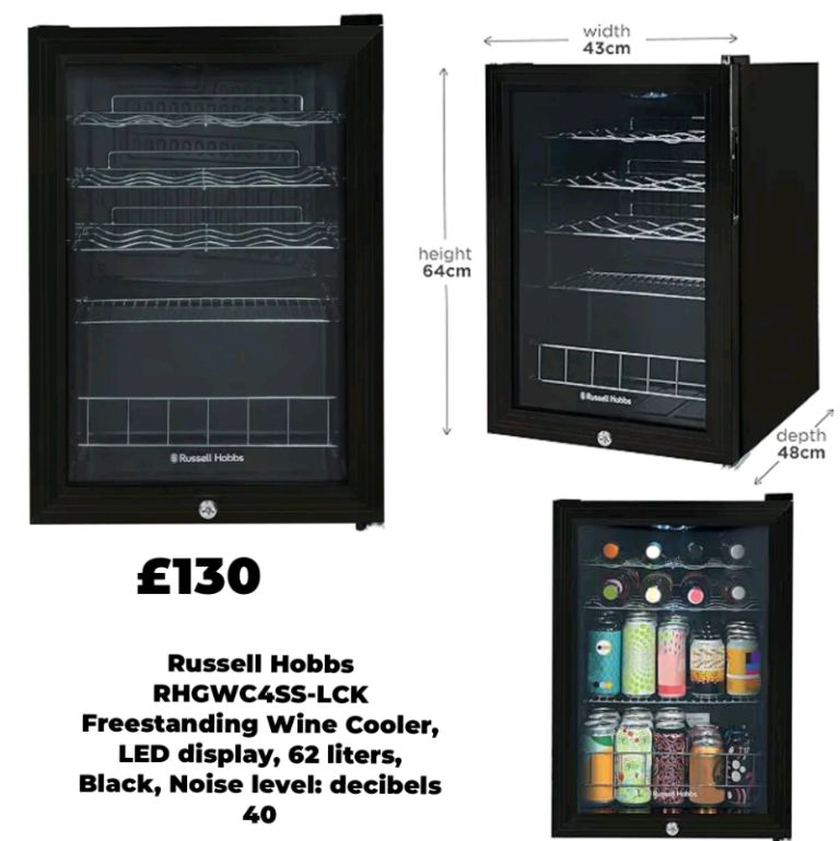 Russell Hobbs RHGWC4SS-LCK Freestanding Wine Cooler, LED display, 62 l