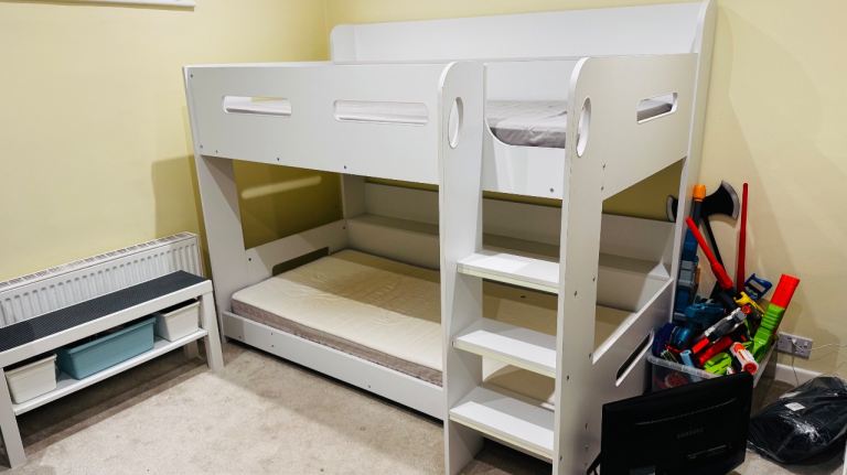 Free bunk bed with built in shelves 
