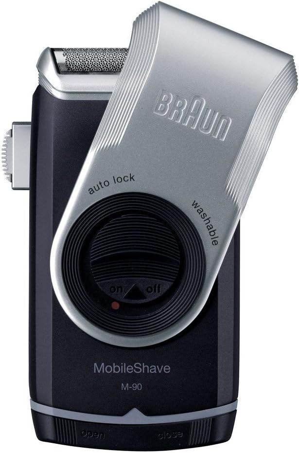 New Braun M90 Compact Travel Pocket Go Shaver works from AA batteries.