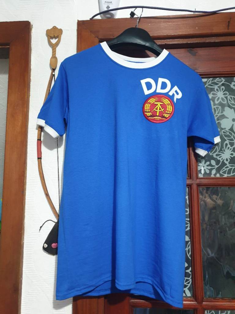 Retro REPLICA DDR Football T-Shirt - Blue, NEW 