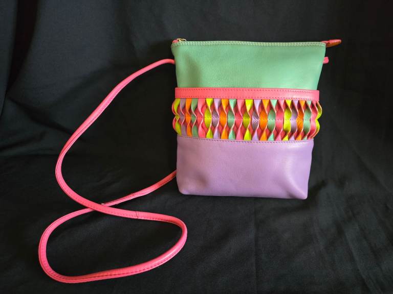 iIi of New York Colour‑Block Woven Leather Ladies Crossbody Bag.