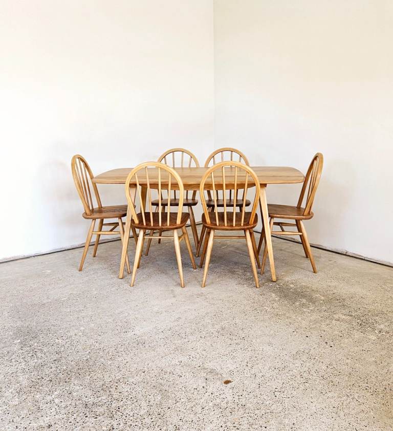 Ercol plank & 6 Ercol chairs (refinished)