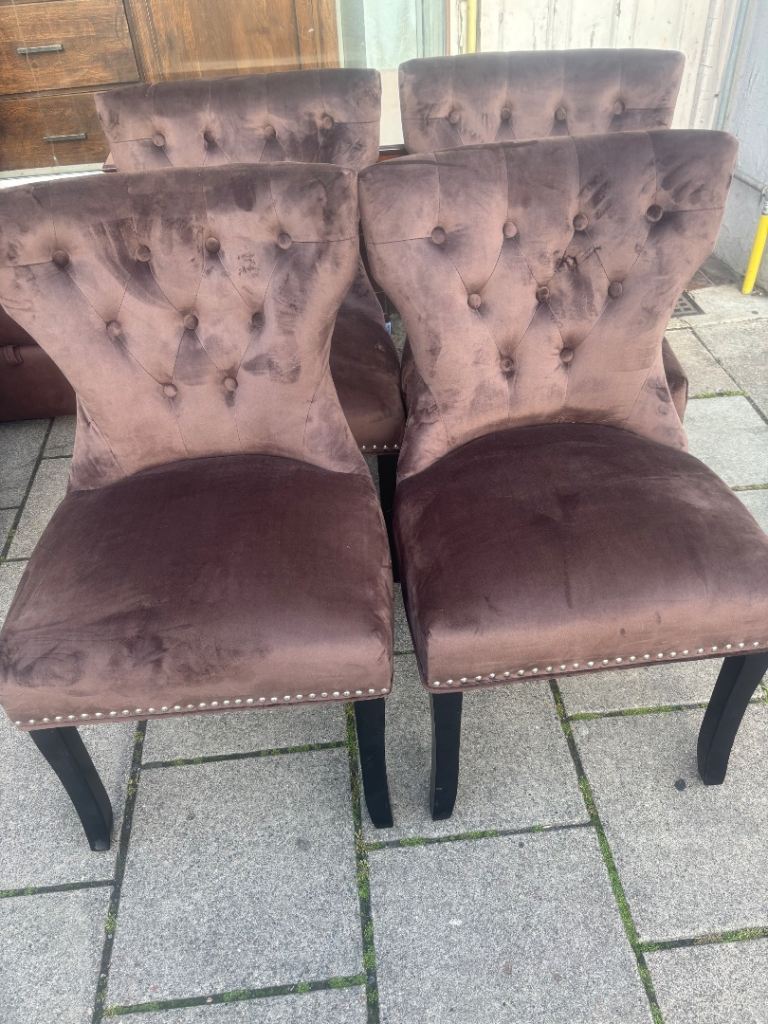 4 Brown velvet dining chairs