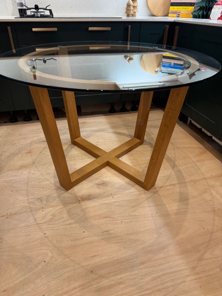 John Lewis Glass top oak dining table round