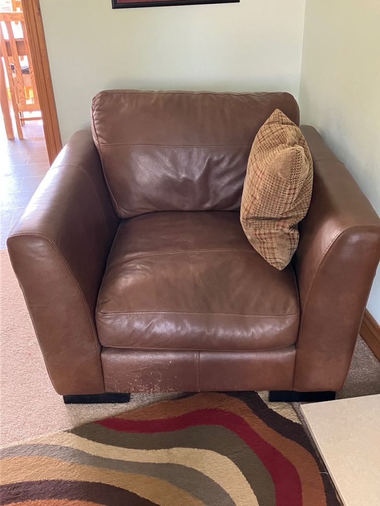 Comfortable Brown Leather Armchair – Good Condition