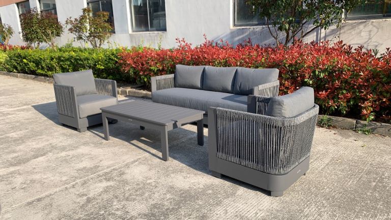 Luxury Aluminium Rope Garden Lounge Set – Anthracite Grey – Hampton Row Style