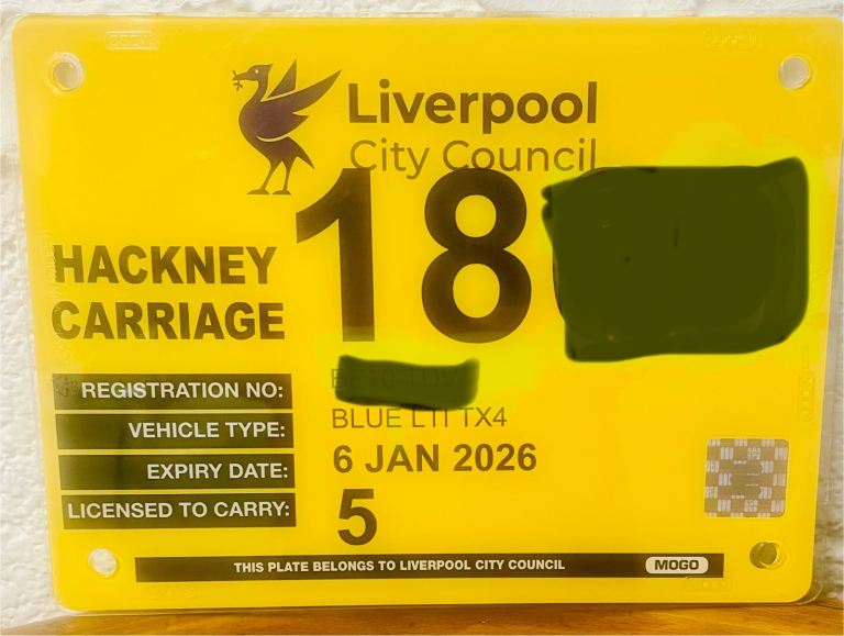 Liverpool hackney taxi plate 