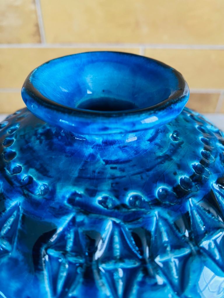 Bitossi Rimini Blue Ball Globe Round Vase Vintage Aldo Londi Italy Mid Century 