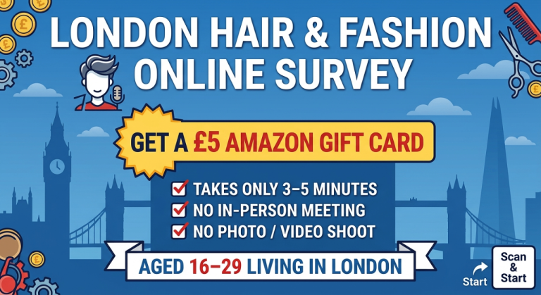 Short Online Survey on Hair & Fashion style in London! Get a £5 Amazon Gift Card (5 mins)