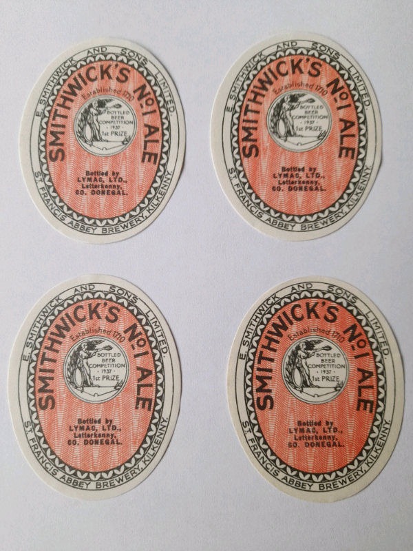 Antique SMITHWICKS ALE LABELS- 1930s