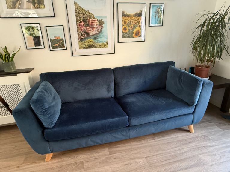 John Lewis Navy Velvet Sofa & Armchair Set – Stylish & Comfy