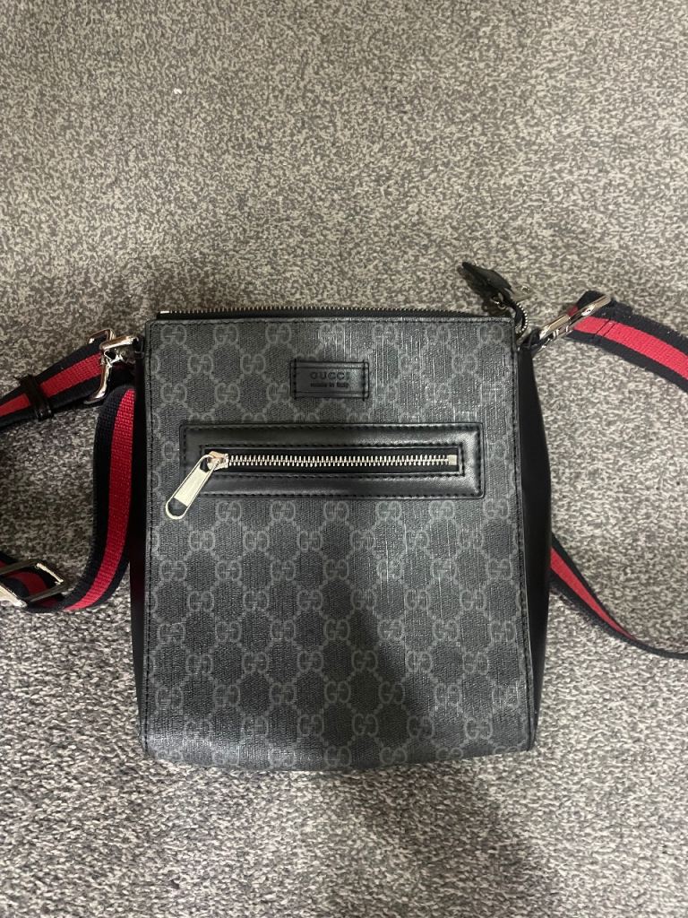 Gucci Grey Shoulder Bag with Red and Blue Strap