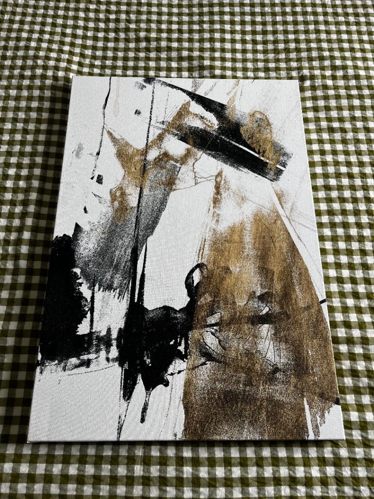 Abstract Canvas Painting – Black, Gold & White
