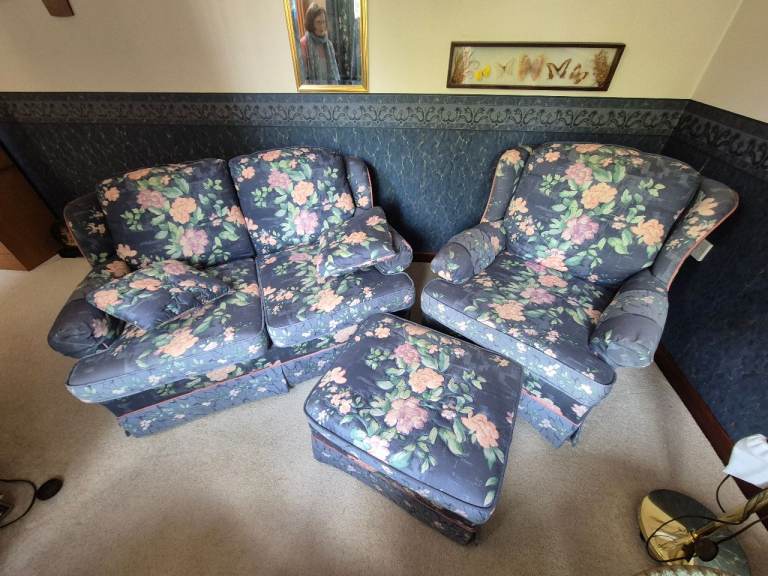 Floral Sofa Suite - sofa, armchair and footstool - FREE