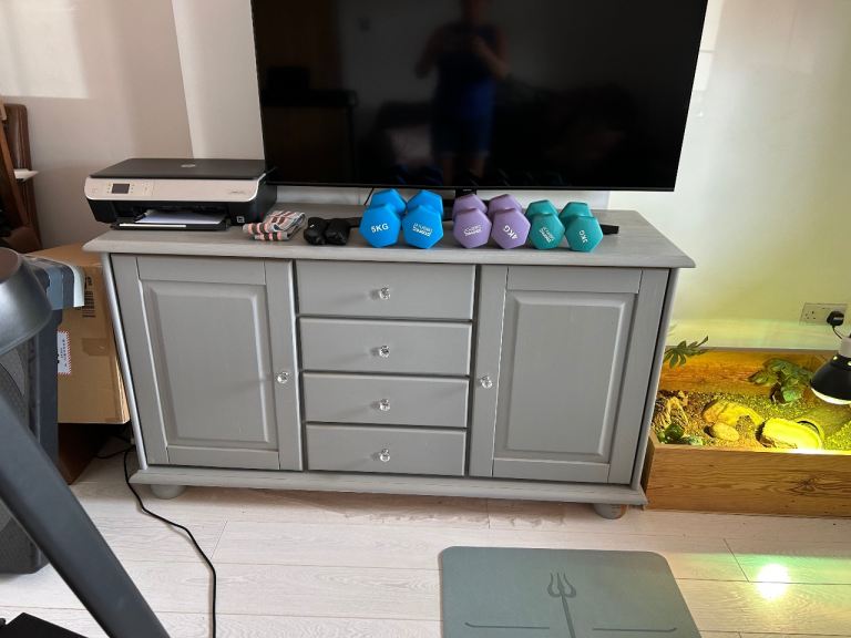 Grey Wooden Sideboard with Drawers and Cupboards