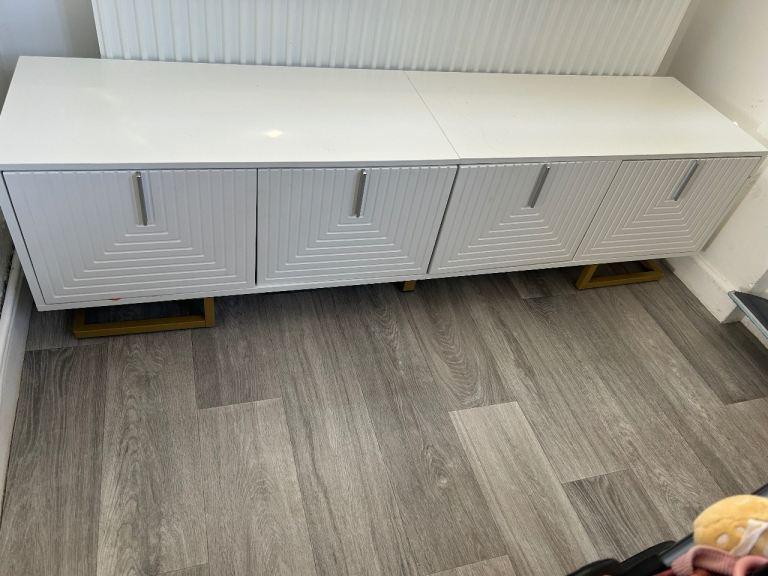 White Console Table / Sideboard with Gold Legs – Good Condition