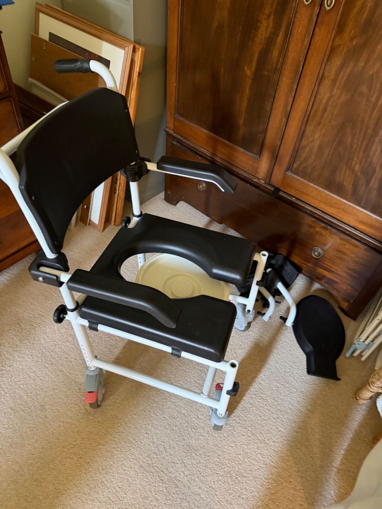 Shower Commode Chair with Wheels – Good Condition