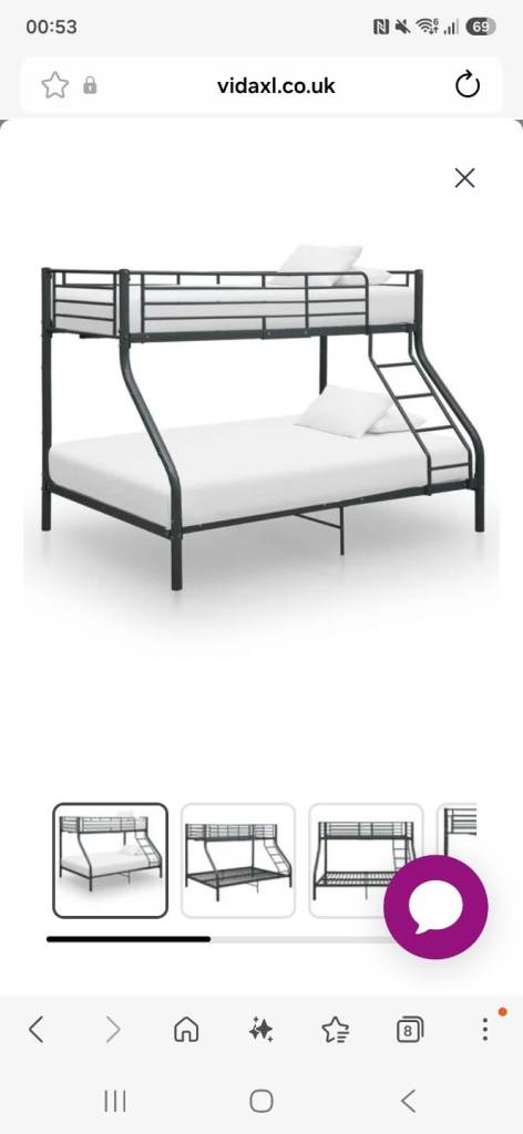 Metal Bunk Bed with Double Bottom – Black Frame, Brand New