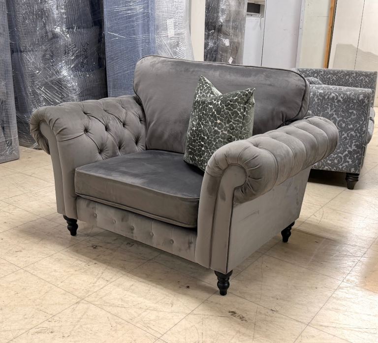 IKEA Grey Velvet Large Chesterfield Armchair