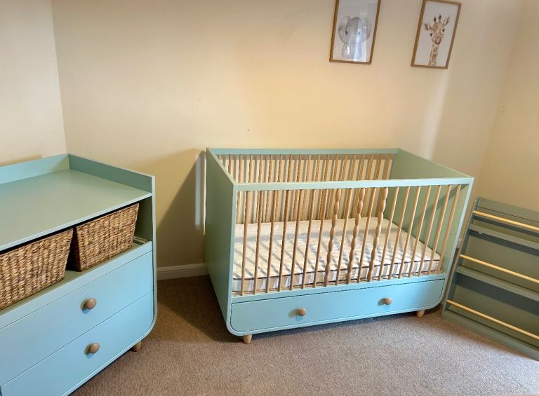 Turquoise Cot Bed & Changing Unit