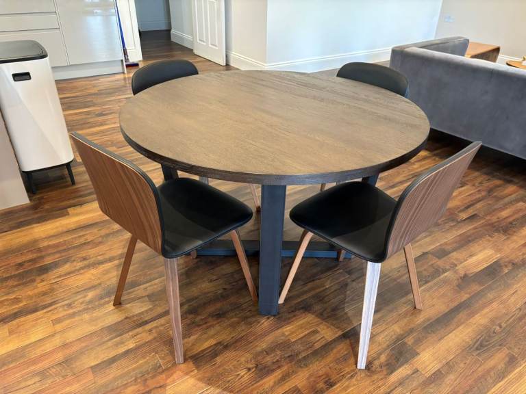 John Lewis Walnut Dining Set: 120cm Round Table & 6 Chairs - Pristine