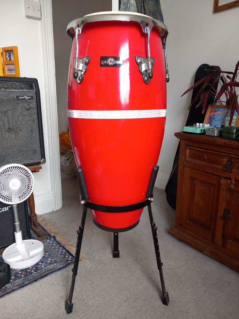 Fibreglass Conga Drum 10.5" with Stand - Red - by Gear4music